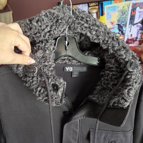 Y-3 by Yohji Yamamoto Faded Black Cotton Pullover Parka Sherpa Fleece - Picture 3 of 10